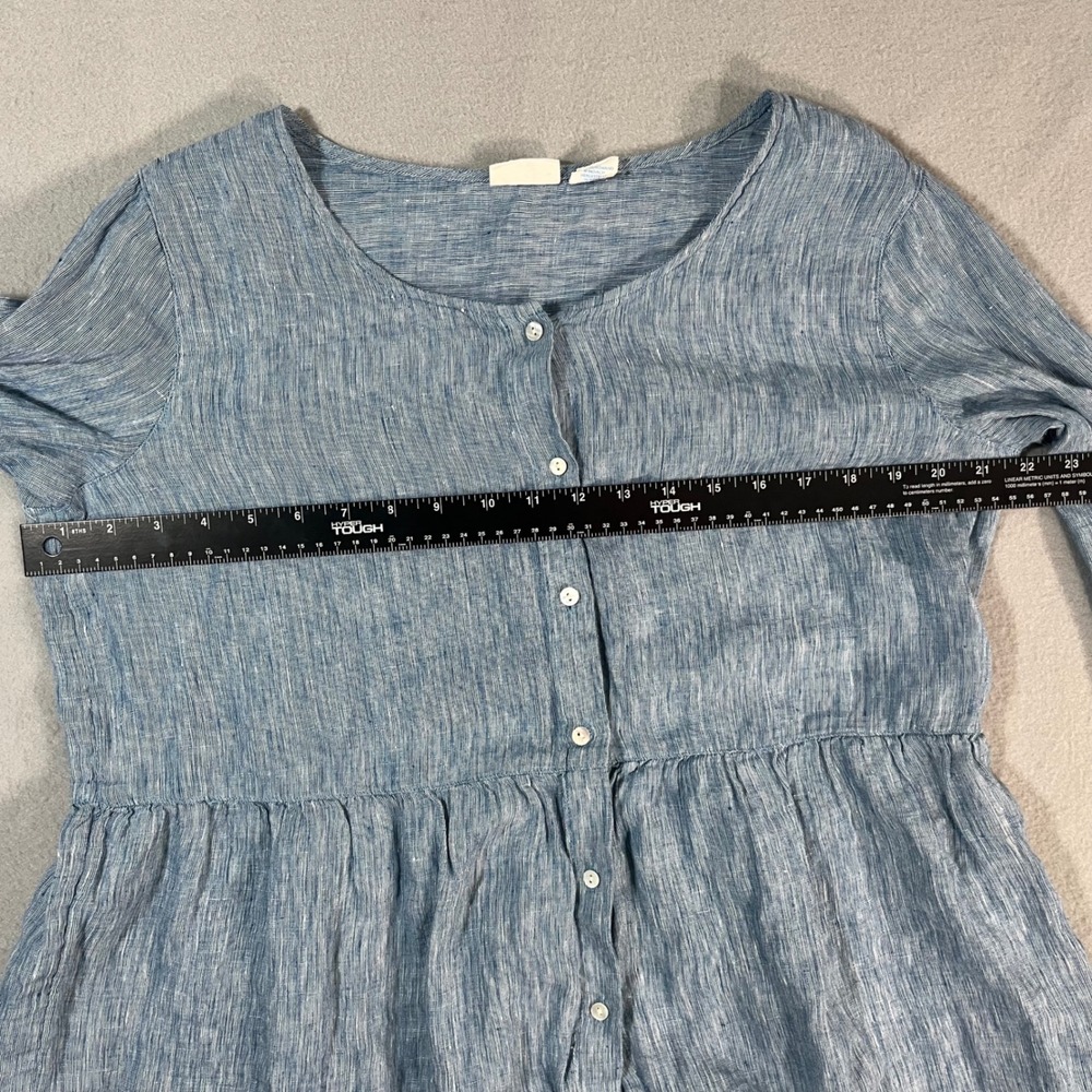 Sigrid Olsen Blue Striped 100% Linen Peplum Button Front Long Sleeve Top Women M - Picture 3 of 8